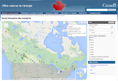 Carte des incidents liés à un pipeline